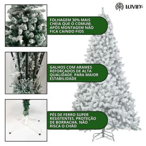 Árvore De Natal Pinheiro Nevada 1,50m 400 Galhos Premium Tradicional Grande Branca Cheia Neve Luxo Luvinco