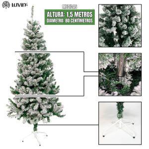 Árvore De Natal Pinheiro Nevada 1,50m 400 Galhos Premium Tradicional Grande Branca Cheia Neve Luxo Luvinco