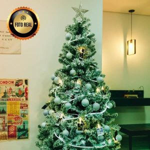 Árvore De Natal Pinheiro Nevada 1,80m 600 Galhos Premium Tradicional Grande Branca Cheia Neve Luxo Luvinco