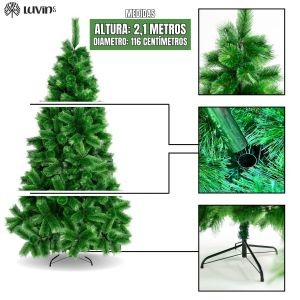 Árvore De Natal Pompom 577 Galhos 2.10m Luxo Grande Cheia Verde Mesclado