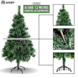 Árvore De Natal Pom Pom Verde Com Pontas Nevada 1,20m 170 Galhos Pequena Pinheiro Toque De Neve Cheia Luxo Luvinco