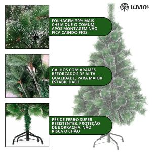 Árvore De Natal Pom Pom Verde Com Pontas Nevada 1,50m 260 Galhos Grande Pinheiro Toque De Neve Cheia Luxo