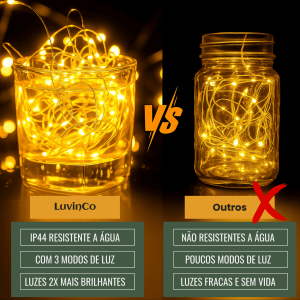Fio De Fada 100 Led 10 Metros IP44  Bateria Cordão Pisca Luzes Lâmpadas Festa Decoração Árvore de Natal LuvinCo
