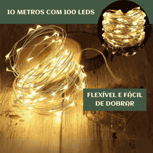 Fio De Fada 100 Led 10 Metros IP44  Bateria Cordão Pisca Luzes Lâmpadas Festa Decoração Árvore de Natal LuvinCo