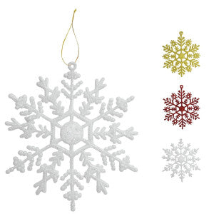 Flocos De Neve 10 Pendentes Grande C/ Glitter Decoração Enfeite Árvore Natal Branco/Vermelho/Dourado