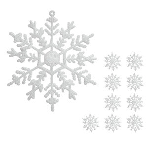 Flocos De Neve 10 Pendentes Grande C/ Glitter Decoração Enfeite Árvore Natal Branco/Vermelho/Dourado