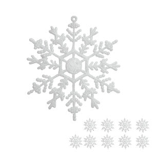 Flocos De Neve 10 Pendentes Grande C/ Glitter Decoração Enfeite Árvore Natal Branco/Vermelho/Dourado
