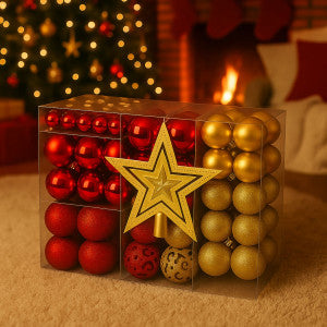 Kit 100 Bolas de Natal Mista Lisas Glitter Decoração Enfeite Árvore de Natal com Ponteira LuvinCo