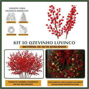Kit 10 Azevinho Pick Galho Cereja Enfeite Natalino Decoração