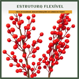 Kit 10 Azevinho Pick Galho Cereja Enfeite Natalino Decoração