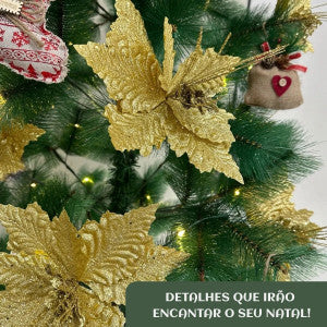 Kit 12 Flores Artificial Decoração Enfeite Árvore Natal Luxo LuvinCo
