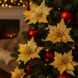 Kit 12 Flores Artificial Decoração Enfeite Árvore Natal Luxo LuvinCo