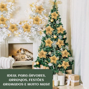 Kit 12 Flores Artificial Decoração Enfeite Árvore Natal Luxo LuvinCo