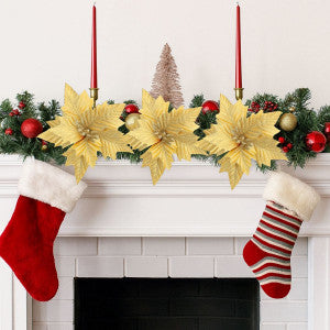 Kit 12 Flores Artificial Decoração Enfeite Árvore Natal Luxo LuvinCo
