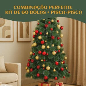 Kit 60 Bolas de Natal Mista Lisas Glitter Decoração Enfeite Árvore de Natal com Ponteira LuvinCo