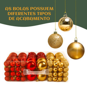 Kit 60 Bolas de Natal Mista Lisas Glitter Decoração Enfeite Árvore de Natal com Ponteira LuvinCo