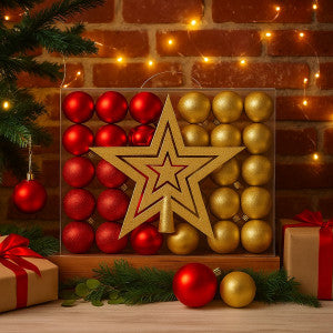 Kit 60 Bolas de Natal Mista Lisas Glitter Decoração Enfeite Árvore de Natal com Ponteira LuvinCo