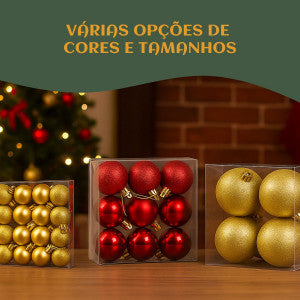 Kit 60 Bolas de Natal Mista Lisas Glitter Decoração Enfeite Árvore de Natal com Ponteira LuvinCo