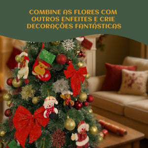 Kit C/6 Flor Enfeite Árvore De Natal Decoração Natalina Luxo LuvinCo