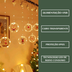 Pisca Cascata 130 Led IP65 Prova De Água  3,0m Cortina Varal Figura Decoração Natal Varal LuvinCo Bivolt