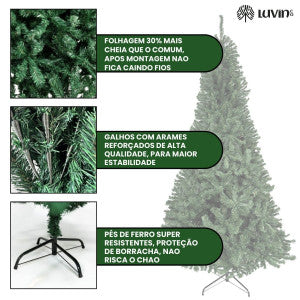 Árvore De Natal Pinheiro Canadense Luxo 1,50m 450 Galhos Tradicional Verde Imperial Premium Grande Cheia Luvinco