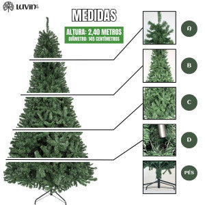 Árvore De Natal Pinheiro Canadense Luxo 2,40m 1500 Galhos Tradicional Verde Imperial Premium Grande Cheia Luvinco