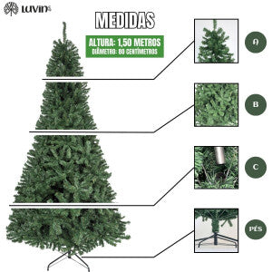 Árvore De Natal Pinheiro Canadense Luxo 1,50m 450 Galhos Tradicional Verde Imperial Premium Grande Cheia Luvinco
