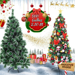 Árvore De Natal Pom Pom Verde Com Pontas Nevada 2,10m 500 Galhos Grande Pinheiro Toque De Neve Cheia Luxo