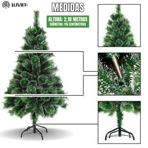 Árvore De Natal Pom Pom Verde Com Pontas Nevada 2,10m 500 Galhos Grande Pinheiro Toque De Neve Cheia Luxo