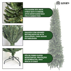 Árvore Natal Slim 1,80m 600 Galhos Pinheiro Tradicional Fina Luxo Cheia Luvinco