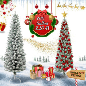 Árvore Natal Slim Nevada 2,10m 700 Galhos Pinheiro Tradicional Fina Luxo Cheia Luvinco