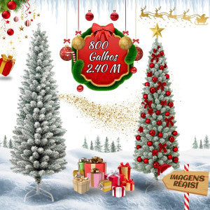 Árvore Natal Slim Nevada 2,40m 800 Galhos Pinheiro Tradicional Fina Luxo Cheia Luvinco
