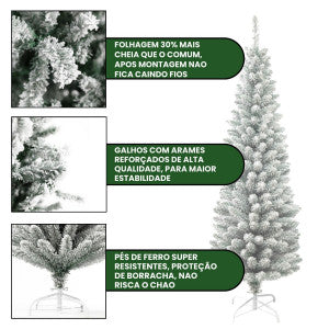 Árvore Natal Slim Nevada 2,40m 800 Galhos Pinheiro Tradicional Fina Luxo Cheia Luvinco