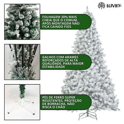 Árvore De Natal Pinheiro Nevada 1,50m 400 Galhos Premium Tradicional Grande Branca Cheia Neve Luxo Luvinco