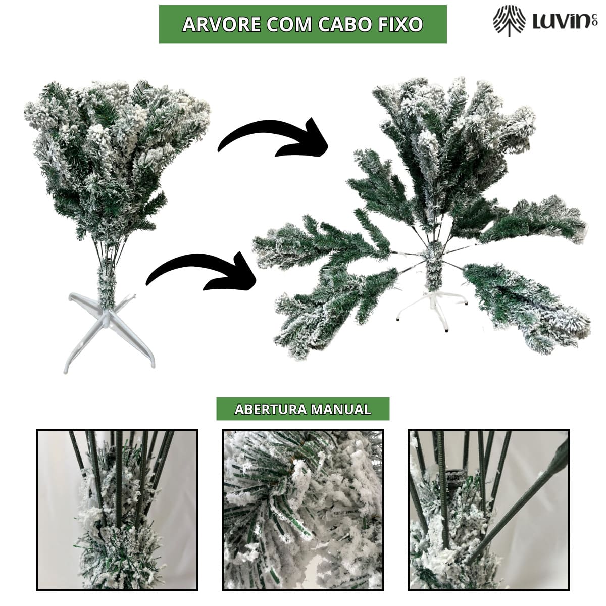 Árvore De Natal Pinheiro Nevada 2,10m 900 Galhos Premium Tradicional Grande Branca Cheia Neve Luxo Luvinco