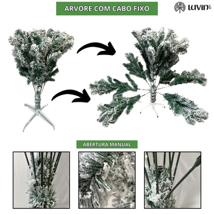Árvore De Natal Pinheiro Nevada 2,10m 900 Galhos Premium Tradicional Grande Branca Cheia Neve Luxo Luvinco