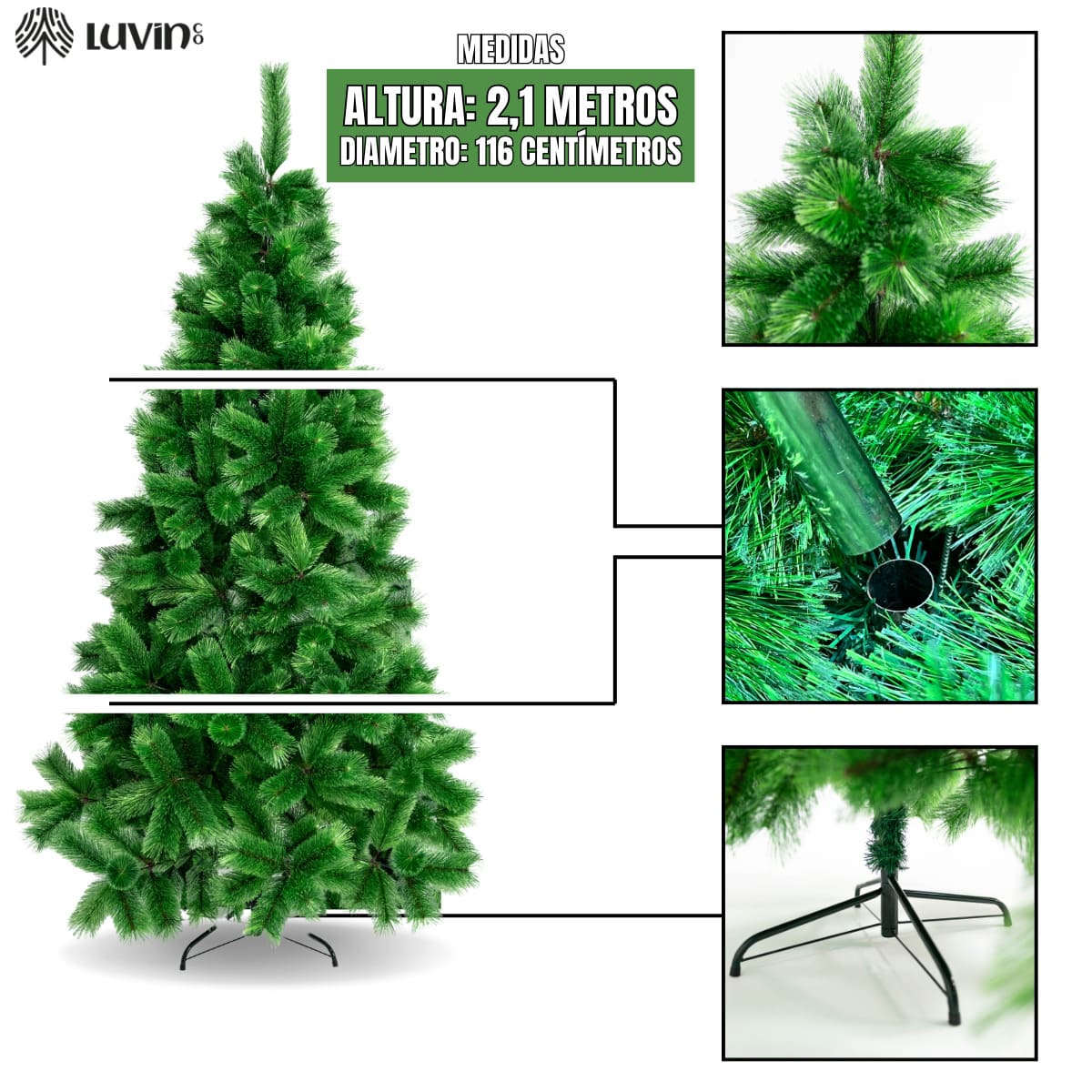Árvore De Natal Pompom 577 Galhos 2.10m Luxo Grande Cheia Verde Mesclado