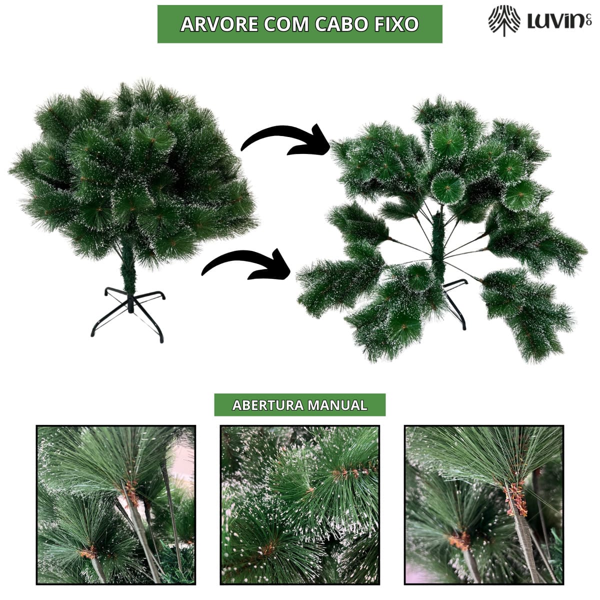 Árvore De Natal Pom Pom Verde Com Pontas Nevada 1,20m 170 Galhos Pequena Pinheiro Toque De Neve Cheia Luxo Luvinco