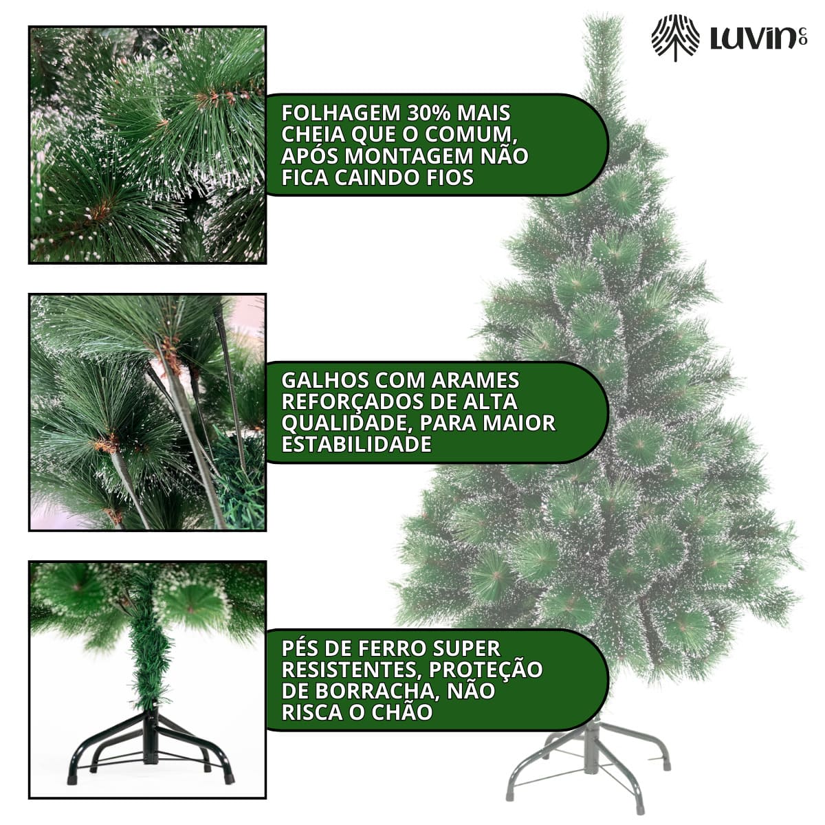 Árvore De Natal Pom Pom Verde Com Pontas Nevada 1,50m 260 Galhos Grande Pinheiro Toque De Neve Cheia Luxo