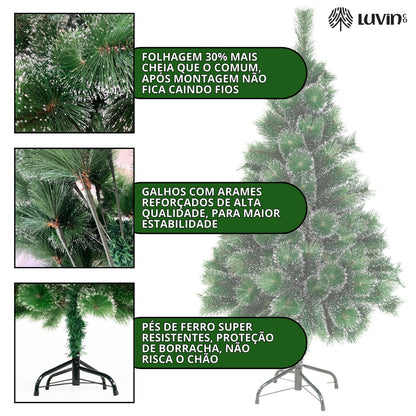 Árvore De Natal Pom Pom Verde Com Pontas Nevada 1,50m 260 Galhos Grande Pinheiro Toque De Neve Cheia Luxo