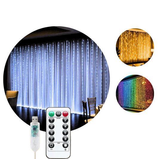 Cortina 300 Leds 3x3m Pisca Pisca USB IP44 8 Modos De Iluminação Luzes De Fada Decoração Natal Festa LuvinCo