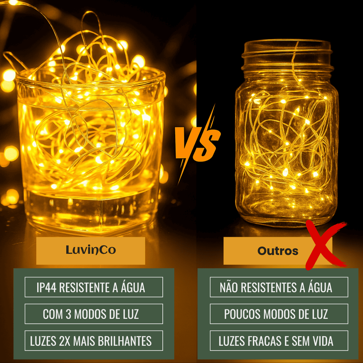 Fio De Fada 100 Led 10 Metros IP44  Bateria Cordão Pisca Luzes Lâmpadas Festa Decoração Árvore de Natal LuvinCo