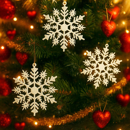 Flocos De Neve 10 Pendentes Grande C/ Glitter Decoração Enfeite Árvore Natal Branco/Vermelho/Dourado