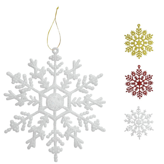 Flocos De Neve 10 Pendentes Grande C/ Glitter Decoração Enfeite Árvore Natal Branco/Vermelho/Dourado