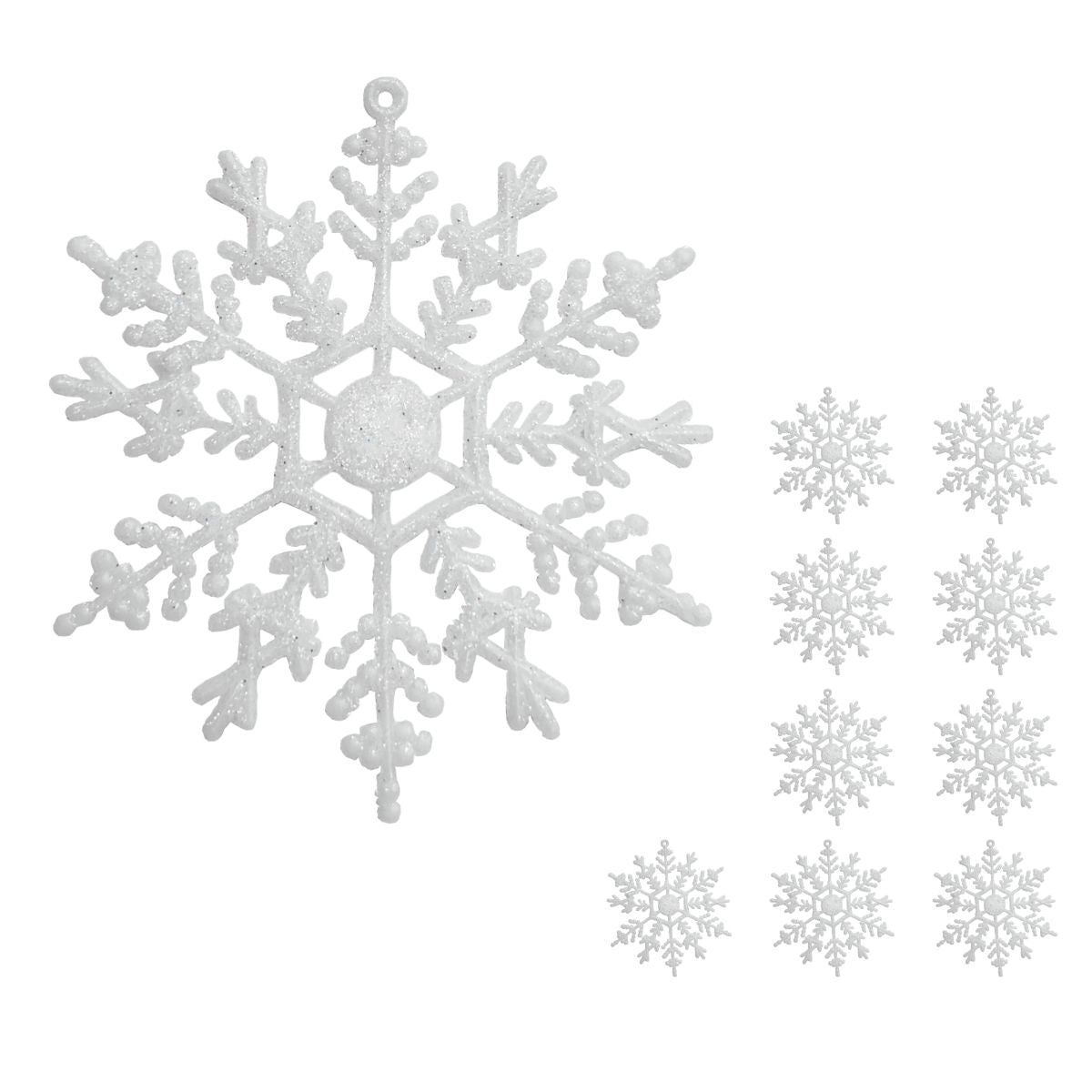 Flocos De Neve 10 Pendentes Grande C/ Glitter Decoração Enfeite Árvore Natal Branco/Vermelho/Dourado