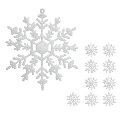 Flocos De Neve 10 Pendentes Grande C/ Glitter Decoração Enfeite Árvore Natal Branco/Vermelho/Dourado