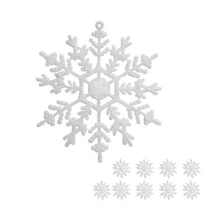 Flocos De Neve 10 Pendentes Grande C/ Glitter Decoração Enfeite Árvore Natal Branco/Vermelho/Dourado