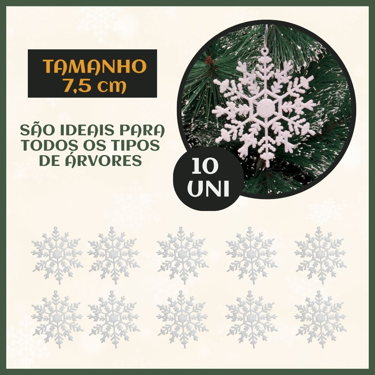 Flocos De Neve 10 Pendentes Grande C/ Glitter Decoração Enfeite Árvore Natal Branco/Vermelho/Dourado