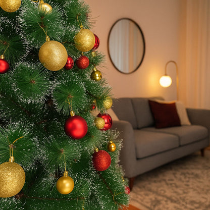 Kit 100 Bolas de Natal Mista Lisas Glitter Decoração Enfeite Árvore de Natal com Ponteira LuvinCo