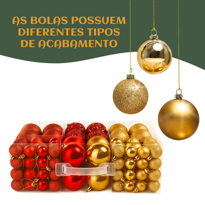 Kit 100 Bolas de Natal Mista Lisas Glitter Decoração Enfeite Árvore de Natal com Ponteira LuvinCo